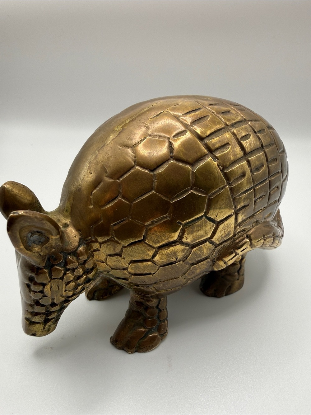 Vintage Brass Armadillo Figurine 5” Heavy Cast Metal Sculpture